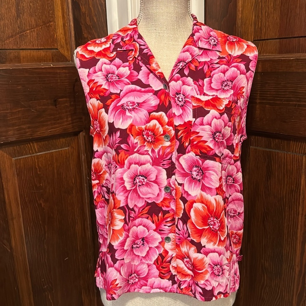 Liz Claiborne Pink and Red Floral Blouse
